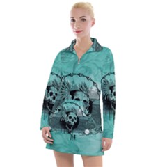 Awesome Skull With Wings Women s Long Sleeve Casual Dress