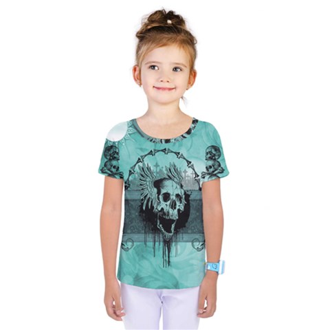 Awesome Skull With Wings Kids  One Piece Tee by FantasyWorld7