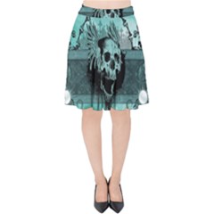 Awesome Skull With Wings Velvet High Waist Skirt by FantasyWorld7