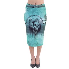 Awesome Skull With Wings Velvet Midi Pencil Skirt by FantasyWorld7