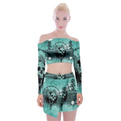 Awesome Skull With Wings Off Shoulder Top With Mini Skirt Set by FantasyWorld7