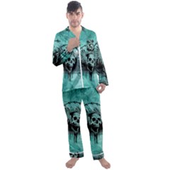 Awesome Skull With Wings Men s Satin Pajamas Long Pants Set by FantasyWorld7