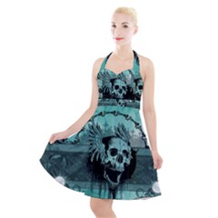 Awesome Skull With Wings Halter Party Swing Dress  by FantasyWorld7