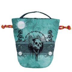 Awesome Skull With Wings Drawstring Bucket Bag by FantasyWorld7