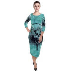 Awesome Skull With Wings Quarter Sleeve Midi Velour Bodycon Dress by FantasyWorld7