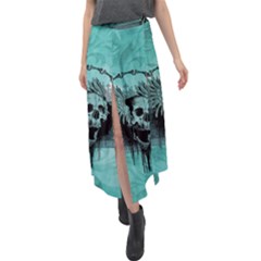 Awesome Skull With Wings Velour Split Maxi Skirt