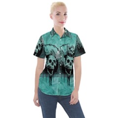 Awesome Skull With Wings Women s Short Sleeve Pocket Shirt