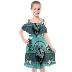 Awesome Skull With Wings Kids  Cut Out Shoulders Chiffon Dress by FantasyWorld7