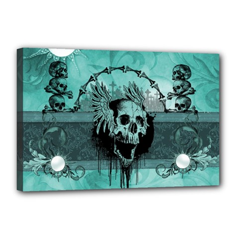 Awesome Skull With Wings Canvas 18  X 12  (stretched) by FantasyWorld7