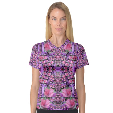 World Wide Blooming Flowers In Colors Beautiful V-neck Sport Mesh Tee by pepitasart