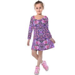 World Wide Blooming Flowers In Colors Beautiful Kids  Long Sleeve Velvet Dress by pepitasart