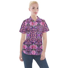 World Wide Blooming Flowers In Colors Beautiful Women s Short Sleeve Pocket Shirt