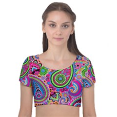 Paisley 6 Velvet Short Sleeve Crop Top  by impacteesstreetwearfive