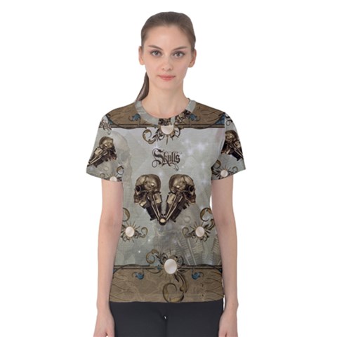 Awesome Mechanical Skull Women s Cotton Tee by FantasyWorld7