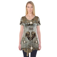 Awesome Mechanical Skull Short Sleeve Tunic  by FantasyWorld7