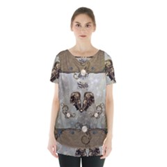 Awesome Mechanical Skull Skirt Hem Sports Top by FantasyWorld7