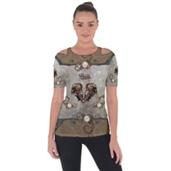 Awesome Mechanical Skull Shoulder Cut Out Short Sleeve Top by FantasyWorld7