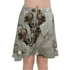 Awesome Mechanical Skull Chiffon Wrap Front Skirt by FantasyWorld7