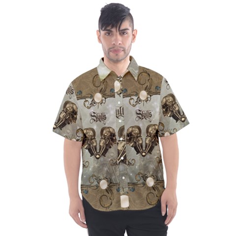 Awesome Mechanical Skull Men s Short Sleeve Shirt by FantasyWorld7