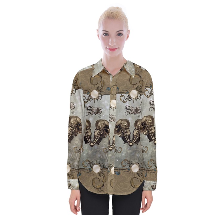 Awesome Mechanical Skull Womens Long Sleeve Shirt