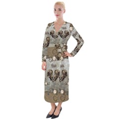 Awesome Mechanical Skull Velvet Maxi Wrap Dress by FantasyWorld7