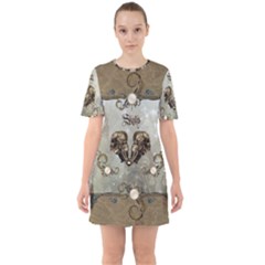 Awesome Mechanical Skull Sixties Short Sleeve Mini Dress by FantasyWorld7