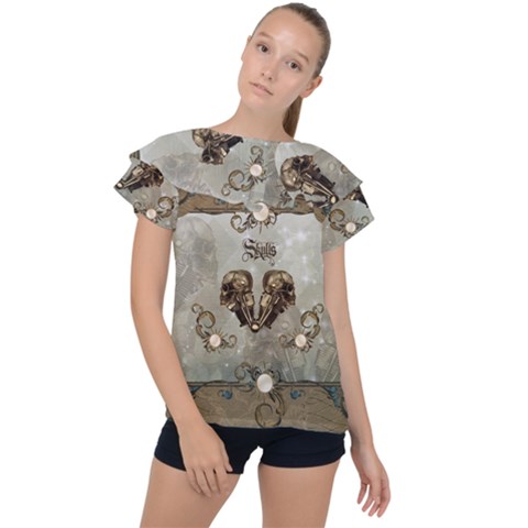 Awesome Mechanical Skull Ruffle Collar Chiffon Blouse by FantasyWorld7