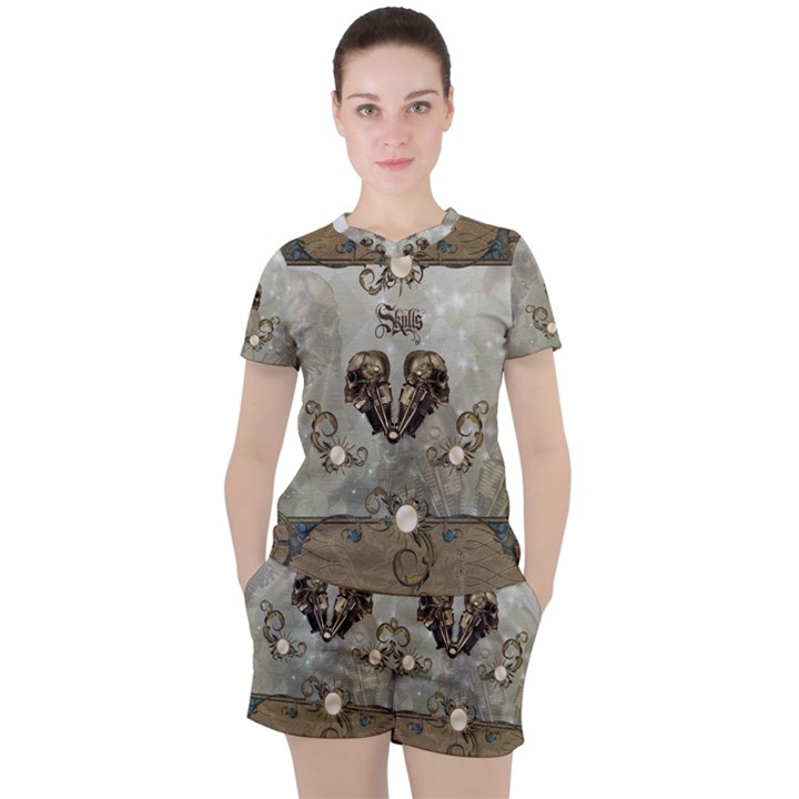 Awesome Mechanical Skull Women s Tee and Shorts Set