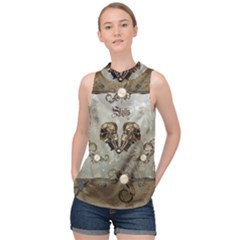 Awesome Mechanical Skull High Neck Satin Top by FantasyWorld7