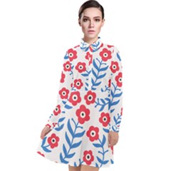 Motif Long Sleeve Chiffon Shirt Dress