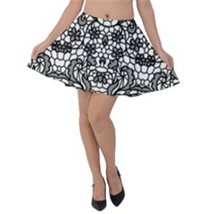 Lace Seamless Pattern With Flowers Velvet Skater Skirt by Sobalvarro