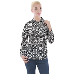 Lace Seamless Pattern With Flowers Women s Long Sleeve Pocket Shirt