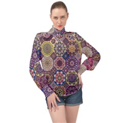 Oriental High Neck Long Sleeve Chiffon Top