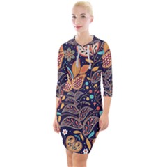 Paisley Quarter Sleeve Hood Bodycon Dress by Sobalvarro