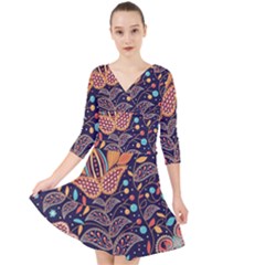 Paisley Quarter Sleeve Front Wrap Dress by Sobalvarro