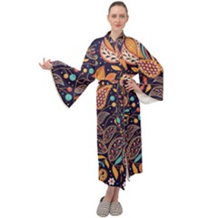 Paisley Maxi Tie Front Velour Kimono by Sobalvarro