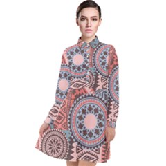 Print Long Sleeve Chiffon Shirt Dress