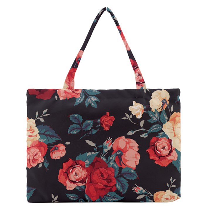 Vintage Roses Vector Seamless Pattern 02 Zipper Medium Tote Bag