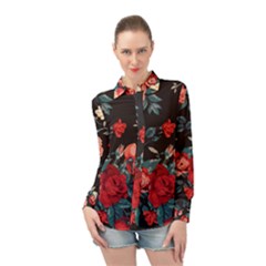 Vintage Roses Vector Seamless Pattern 02 Long Sleeve Chiffon Shirt