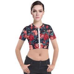 Vintage Roses Vector Seamless Pattern 02 Short Sleeve Cropped Jacket