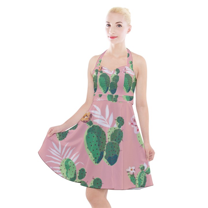 Vintage Plant Seamless Pattern Vectors 06 Halter Party Swing Dress 