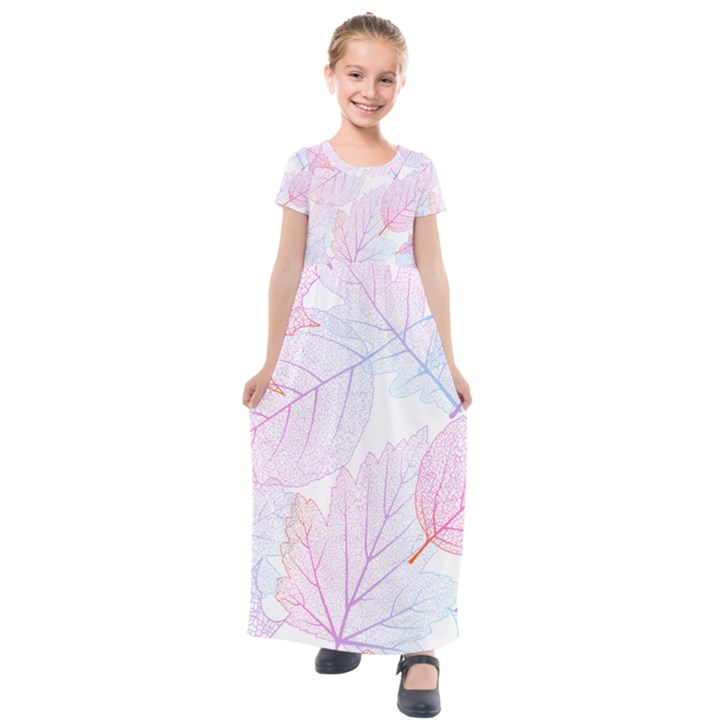 Beautiful Autumn Leaves Vector Seamless Pattern 02 Kids  Short Sleeve Maxi Dress