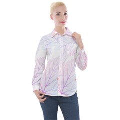 Beautiful Autumn Leaves Vector Seamless Pattern 02 Women s Long Sleeve Pocket Shirt