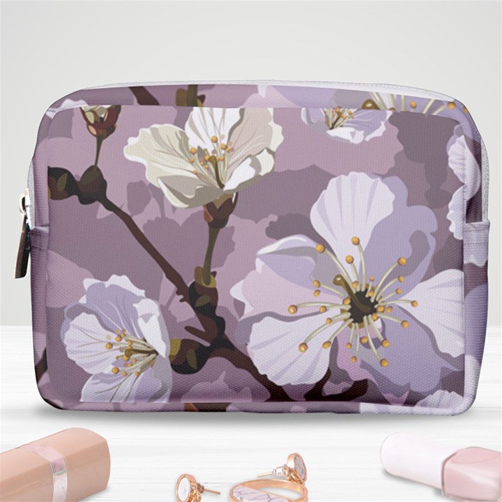 Peach Blossom Seamless Pattern Vector Make Up Pouch (Medium)