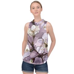 Peach Blossom Seamless Pattern Vector High Neck Satin Top