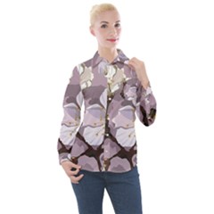 Peach Blossom Seamless Pattern Vector Women s Long Sleeve Pocket Shirt