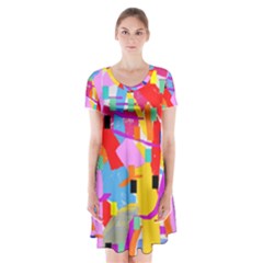 Confetti Nights 2a Short Sleeve V-neck Flare Dress