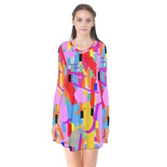 Confetti Nights 2a Long Sleeve V-neck Flare Dress