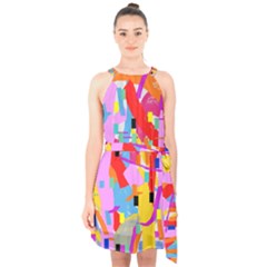 Confetti Nights 2a Halter Collar Waist Tie Chiffon Dress