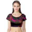 Fractal Abstract Colorful Floral Short Sleeve Crop Top View1